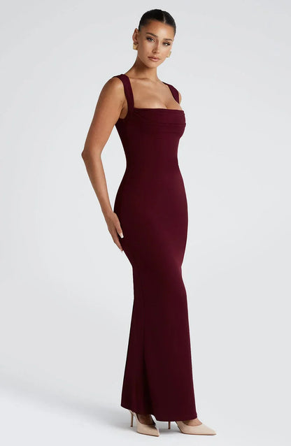Allegra | Elegant Satin Halter Neck Backless Evening Maxi Dress