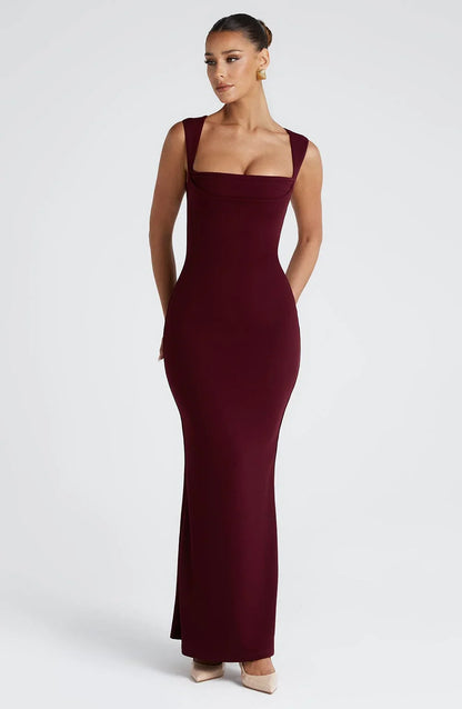 Allegra | Elegant Satin Halter Neck Backless Evening Maxi Dress