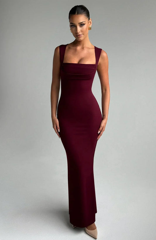 Allegra | Elegant Satin Halter Neck Backless Evening Maxi Dress