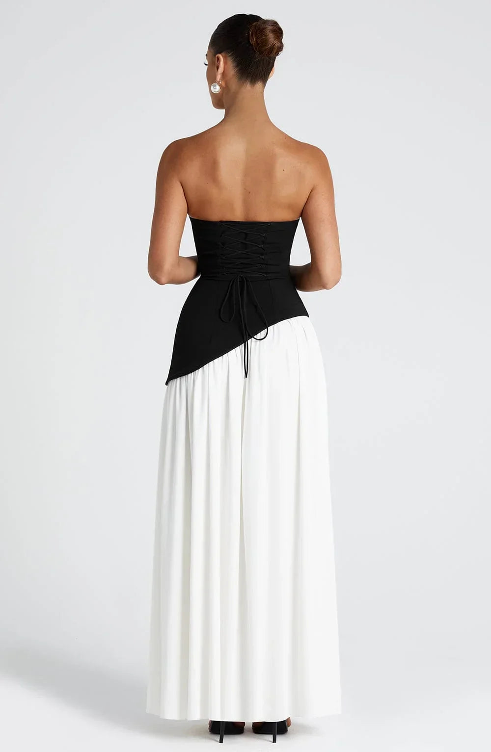 Calista | Elegant Strapless Corset Scarf Detail Slit Maxi Dress