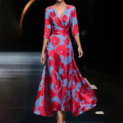 Florentia | Bold Floral Print V Neck Wrap Belted Summer Maxi Dress