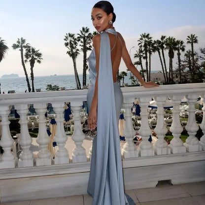 Ottavia | Draped Satin One Shoulder Caped Evening Maxi Dress
