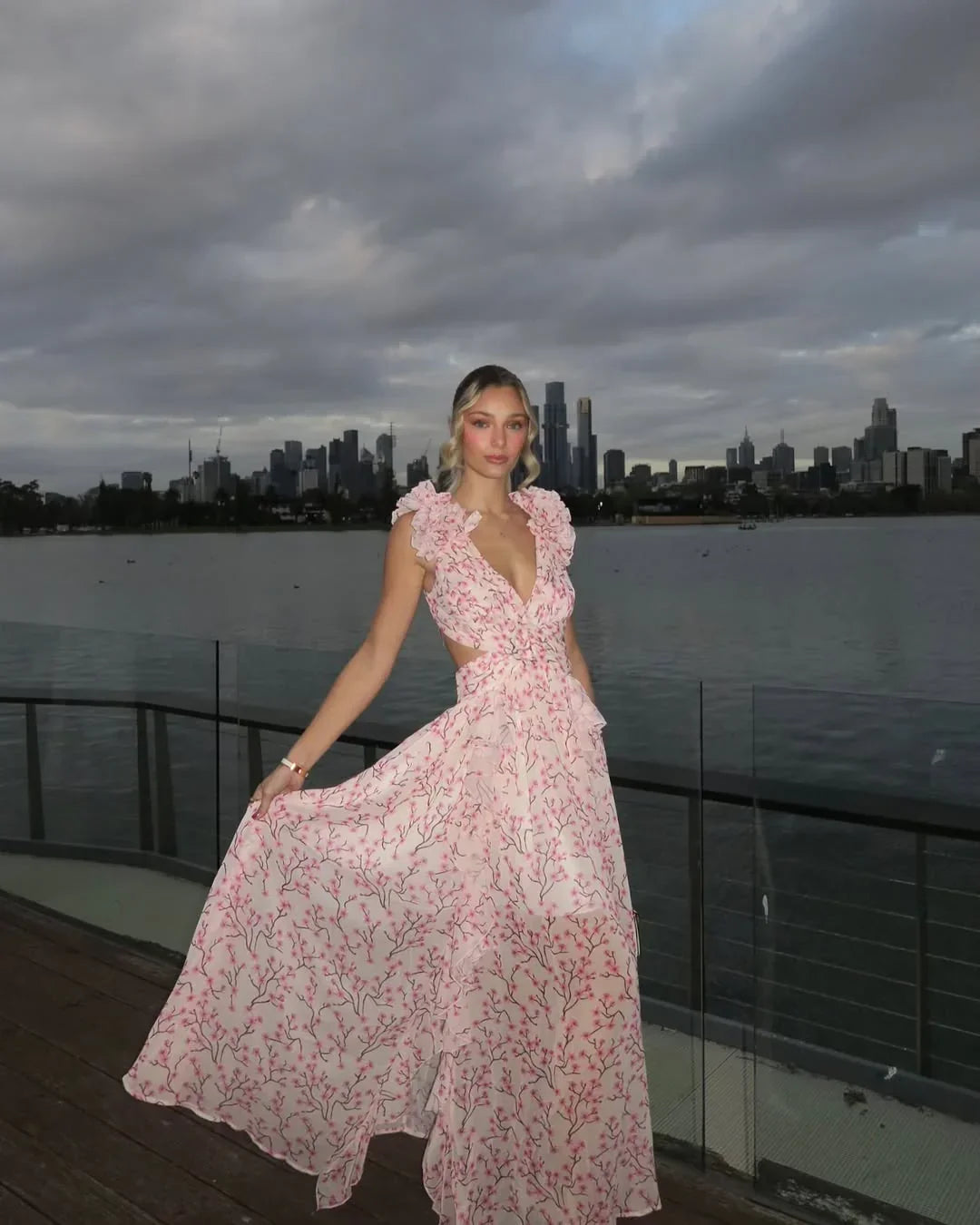 Citania | Floral Sleeveless V Neck Romantic Summer Maxi Dress