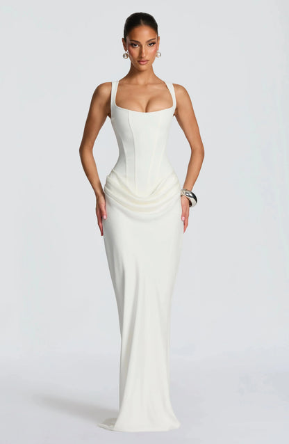 Galatea | Elegant Satin Square Neck Bodycon Backless Maxi Dress