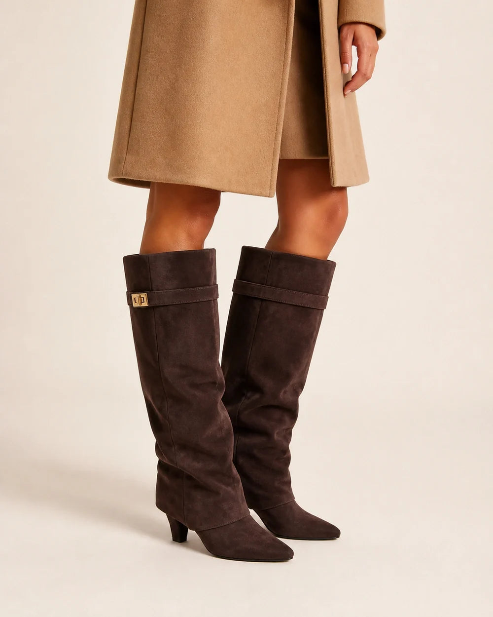 Sarah women's fold-over knee-high boots – 01 hero chocolate webp