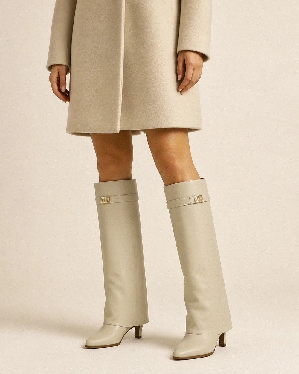 Sarah women's fold-over knee-high boots – 09 beige pu webp