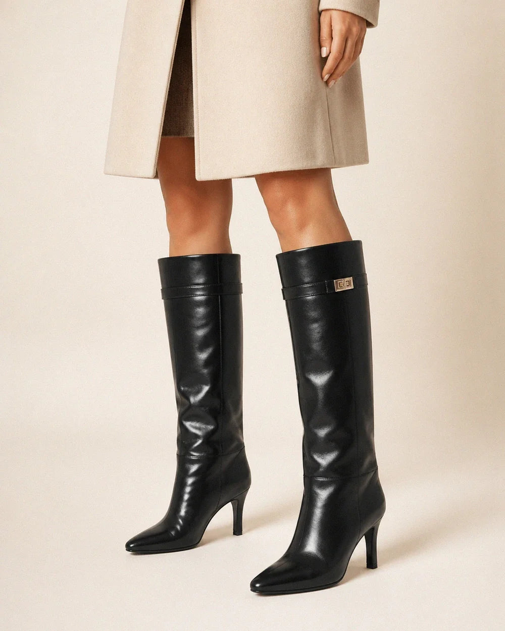 Sarah women's fold-over knee-high boots – 10 black pu webp
