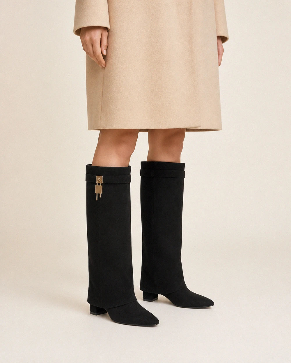 Sarah women's fold-over knee-high boots – 11 black lock webp