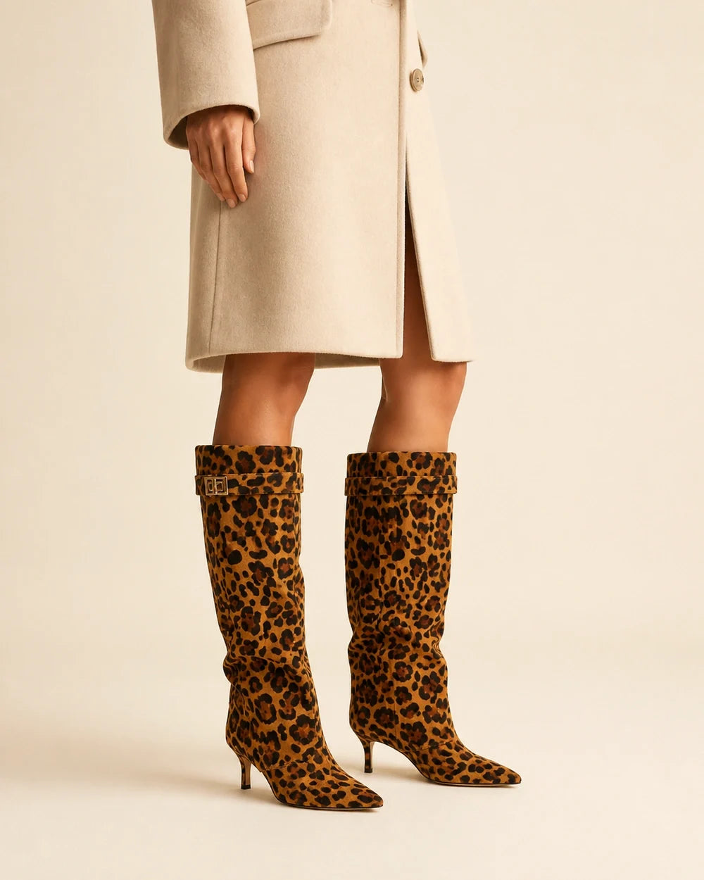 Sarah women's fold-over knee-high boots – 14 leopard webp