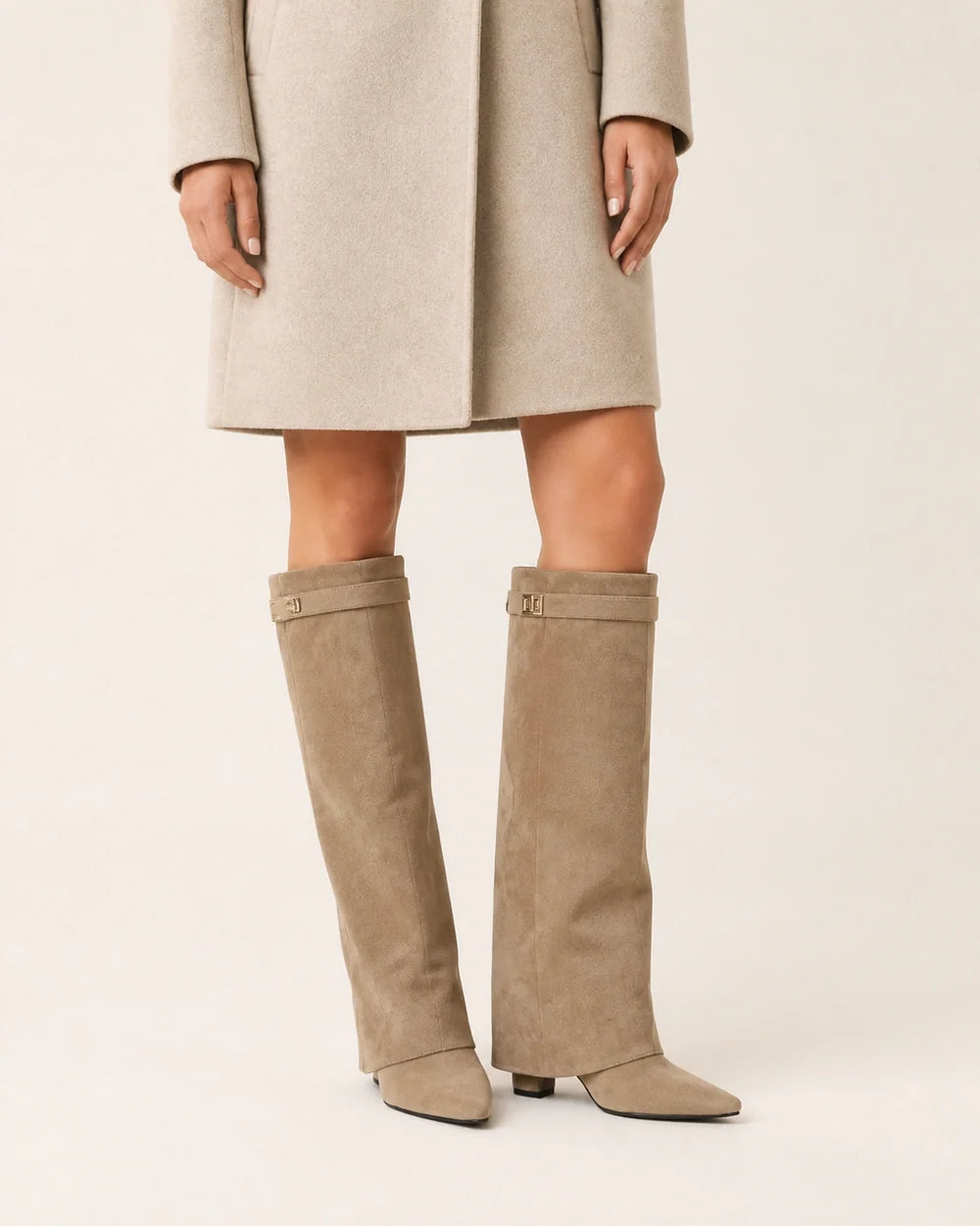 Sarah women's fold-over knee-high boots – 16 taupe webp
