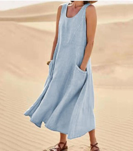 Melisande | Linen Scoop Neck Maxi Dress