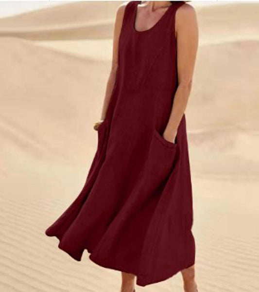 Melisande | Linen Scoop Neck Maxi Dress