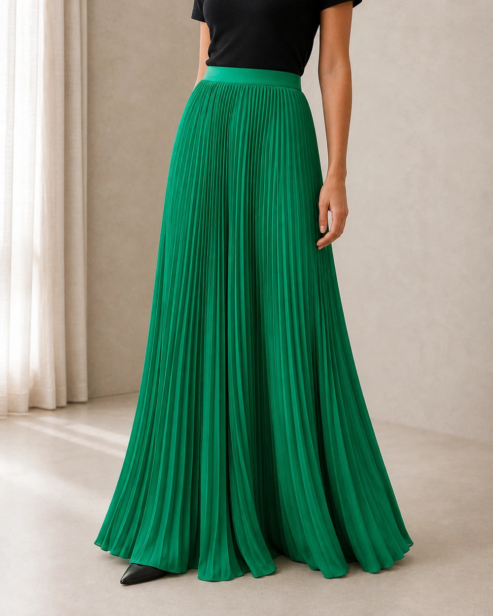 Women's Pleated Flowing Maxi Skirt — image 9 — womens-pleated-maxi-skirt-green-09-variant.webp