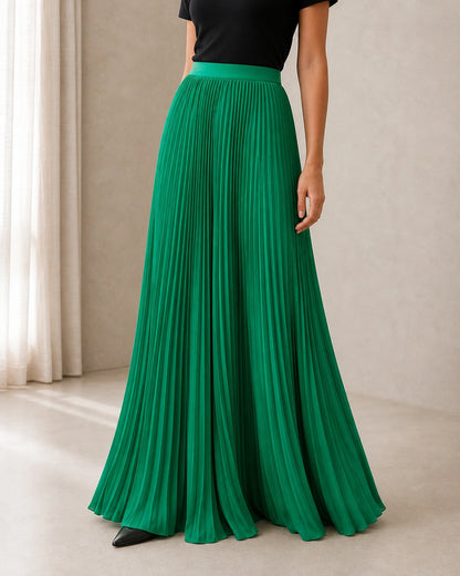 Women's Pleated Flowing Maxi Skirt — image 9 — womens-pleated-maxi-skirt-green-09-variant.webp