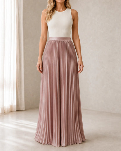 Women's Pleated Flowing Maxi Skirt — image 2 — womens-pleated-maxi-skirt-pink-02-front-proof.webp