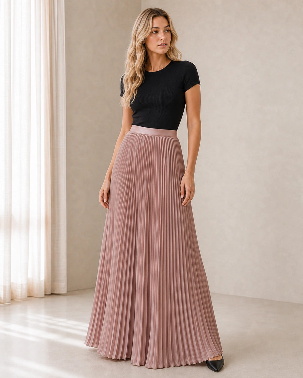 Women's Pleated Flowing Maxi Skirt — image 7 — womens-pleated-maxi-skirt-pink-07-second-style.webp