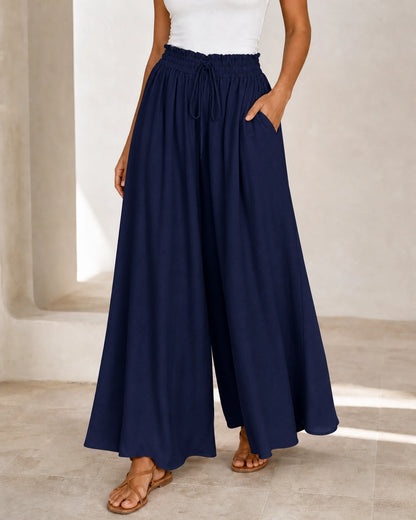 Women's high-waist wide-leg trousers in Dark blue, primary view. — womens-wide-leg-trousers-dark-blue-09-primary.webp